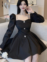 BXOXO party look inspos Korean Style Solid Mini Dress Women Long Sleeve Square Collar Spring Fashion High Waist Female Birthday Party Vestidos Mujer